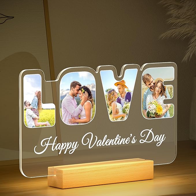 Custom Picture Frames with Photo, Personalized Photo Frame with Night Light, Customized Gifts for Girlfriend Boyfriend, Personalized Anniversary Couples Gifts for Women Men Her Him Mom Dad