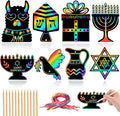JULMELON Hanukkah Scratch Art, 36 PCS Hanukkah Craft Kits for Kids Rainbow Magic Scratch Art Chanukah Hanging Ornaments Scratch Paper for Hanukkah Decorations Kids Party Games Toys Gifts