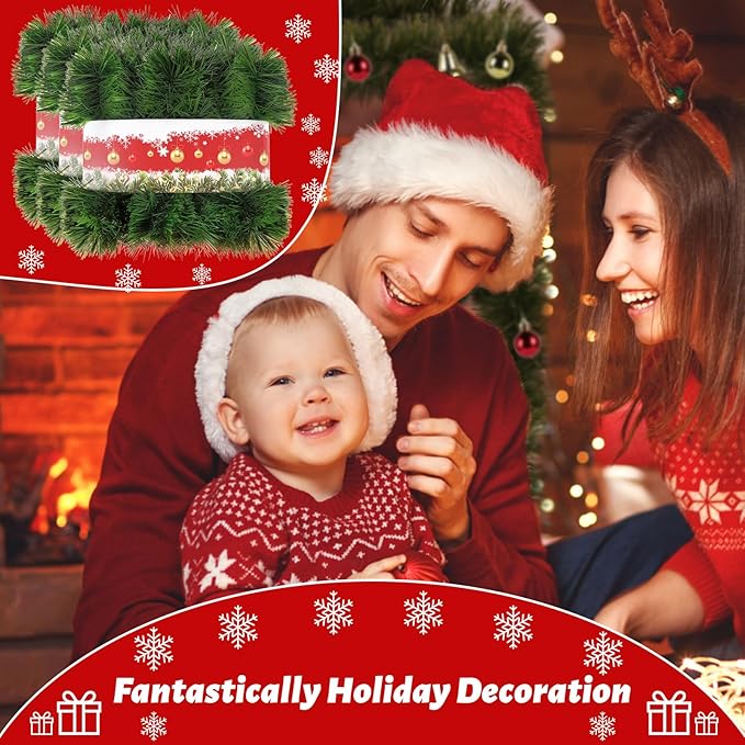 3 Pack 150FT Christmas Garland for Christmas Decoration, Non-Lit Soft Greenery Holiday Decor for Outdoor Indoor Artificial Christmas Twist Garland Home Artificial Greenery Wedding Party Decoration