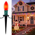 Frosted C9 Christmas Lights Outdoor, 25.7 Ft Christmas Pathway Lights with 20 LED Bulbs and Stakes, Connectable Christmas Yard Decorations Walkway Sidewalk Holiday, Red and White