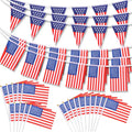 HOWAF 4th of July Decorations, American Flag Banner Patriotic Bunting USA Garland and 20 Small American Flags On Stick for July 4th Decor Fourth of July Independence Memorial Day Party Supplies