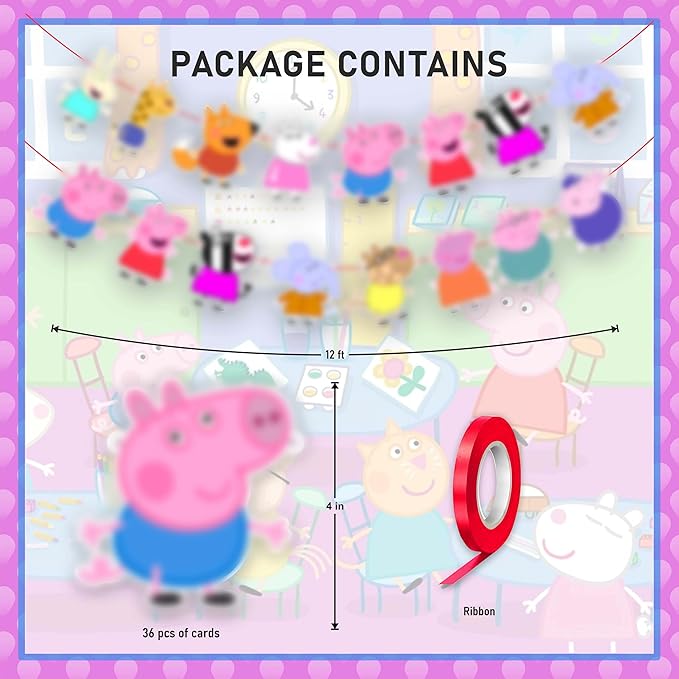Pepa Pig Garland Decoration – Cartoon-Themed Party Banner Featuring Pepa in Bright Colors – Fun Supplies for Birthdays, Celebrations & Themed Events