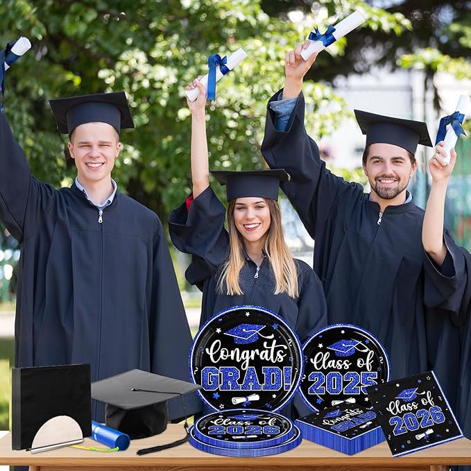 Black and Blue Graduation Decorations 2026,200pcs Blue Graduation Plates and Napkins Congrats Grad Class Of 2026 Plates and Napkins for Graduation Party Supplies ,Serve 50