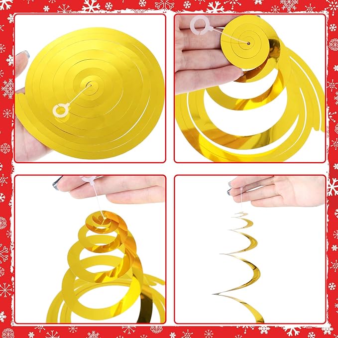 Skylety 36 Pcs Christmas Hanging Foil Swirl Decorations Party Ceiling Foil Swirl Decorations Christmas Ball Sign Snowflake for Ceiling Indoor Outdoor Holiday Party Supplies(Delicate Style)