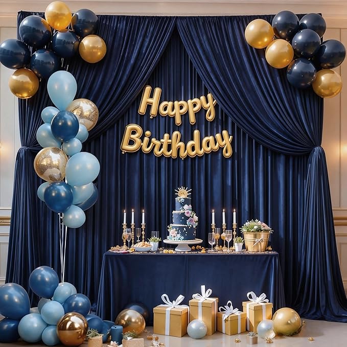 8x10FT Navy Blue Backdrop Curtains for Wedding Parties, Wrinkle Free Polyester Photography Backdrop Drapes for Graduation Baby Shower Birthday Stage Background Stand Decorations 4x10ft,2 Panels