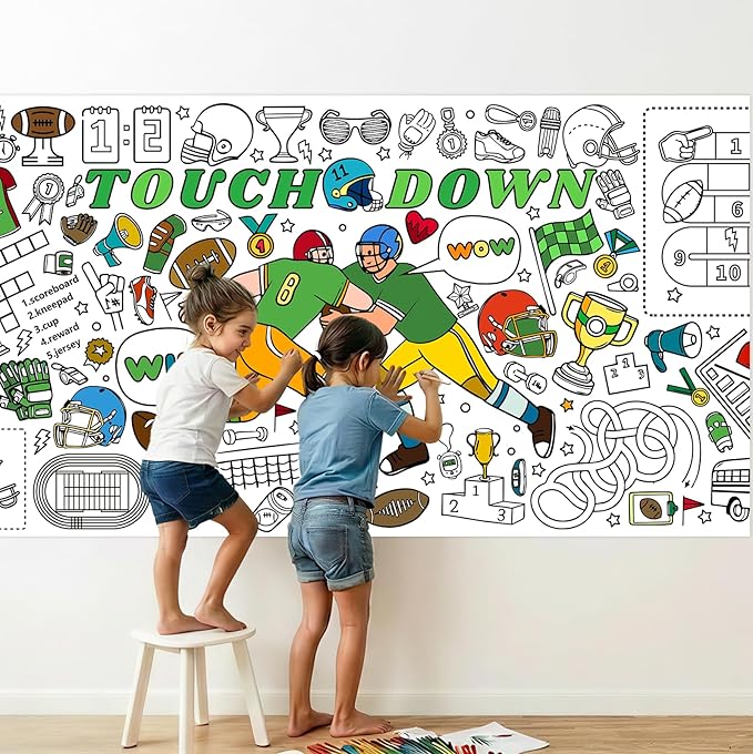 Coloring Tablecloth for Kids, 31 x 72 Inch Touchdown Theme Paper Coloring Poster Sports Party Games, Giant Coloring Activity Table Cover Decor, DIY Family Activities Drawing Tablecloth