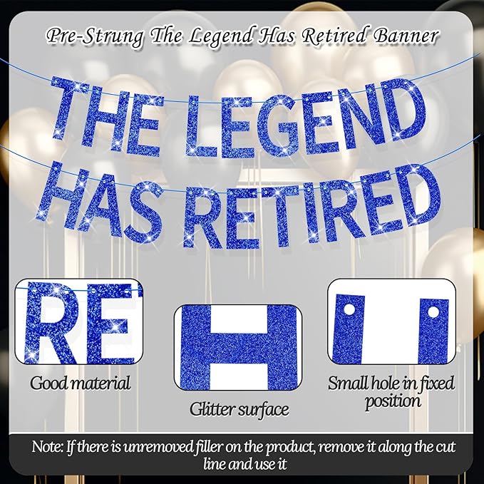 The Legend Has Retired Banner Blue Glitter Pre-Strung No DIY Retirement Banner Decorations for Men Women Retirement Party Supplies(Blue)
