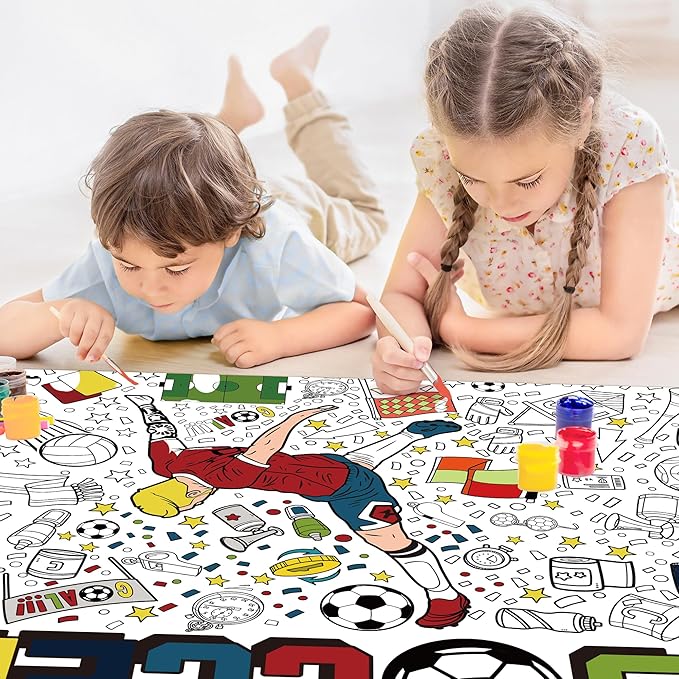OHOME Soccer Giant Coloring Poster/Tablecloth - Soccer Themed Party Decorations - 30 x 72 Inches Jumbo Coloring Banner Kids Gifts Crafts Activities Decor Party Favors Supplies