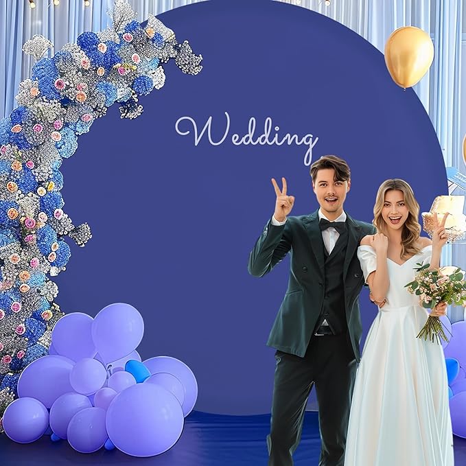 GALLETY Navy Blue 7.2FT Round Backdrop Cover for 5-7.2ft Circle Stand - Adjustable, Polyester, Wrinkle-Resistant, Ideal for Weddings, Parties, Photography, Home Decoration
