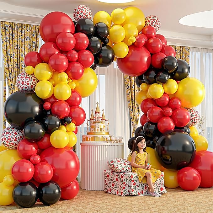 412Pcs Red Yellow Black Balloon Garland Arch Kit,18 12 10 5 Different Sizes Latex Party Balloons for Baby Shower Wedding Graduation Cartoon Game Theme Birthday Party Decorations