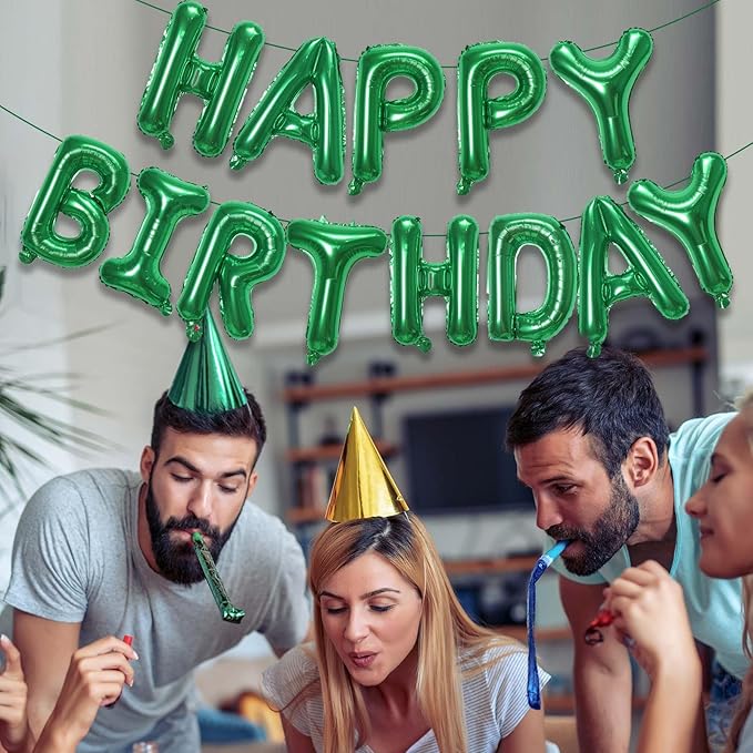 KALOR Green Happy Birthday Balloons Banner, 16 Inch Mylar Foil Letters Balloon Sign for Birthday Party Decorations Photo Booth Backdrop