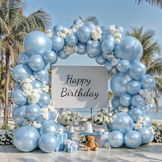 Pearl Blue Balloons Arch Kit - Double Stuffed Pastel Blue Balloons Graland Different Size 18/12/10/5inch Sky Light Blue Balloon for Bridal Shower Wedding Birthday Party Decorations