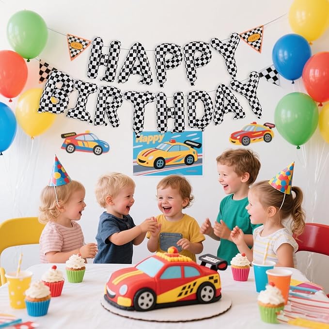 TONIFUL Checkered Happy Birthday Balloons 16 Inch Teal Blue Mylar Foil Letters Birthday Sign Banner Balloon for Girls Boys Kids & Adults Birthday Decorations and Party Supplies