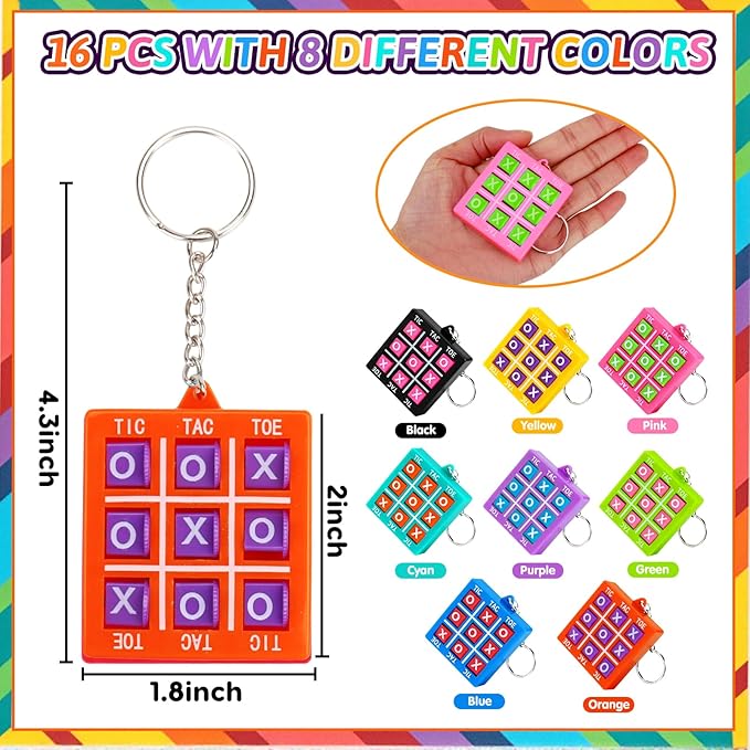 16PCS Tic Tac Toe Game Birthday Party Favors Easter Basket Goodie Bags Stuffers for Kids 3-5 4-8 8-12 Classroom Treasure Box Carnival Prize Small Toys Bulk Keychain Pinata Filler Return Gift Girl Boy