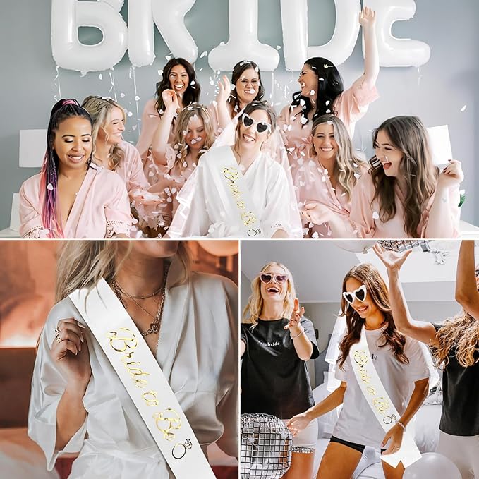 40-Inch BRIDE Balloon & Bridal 4-Piece Set: Bride to Be Pearl Sunglasses, Sash & Veil - Bachelorette Party Decor for Bridal Shower & Wedding Celebrations
