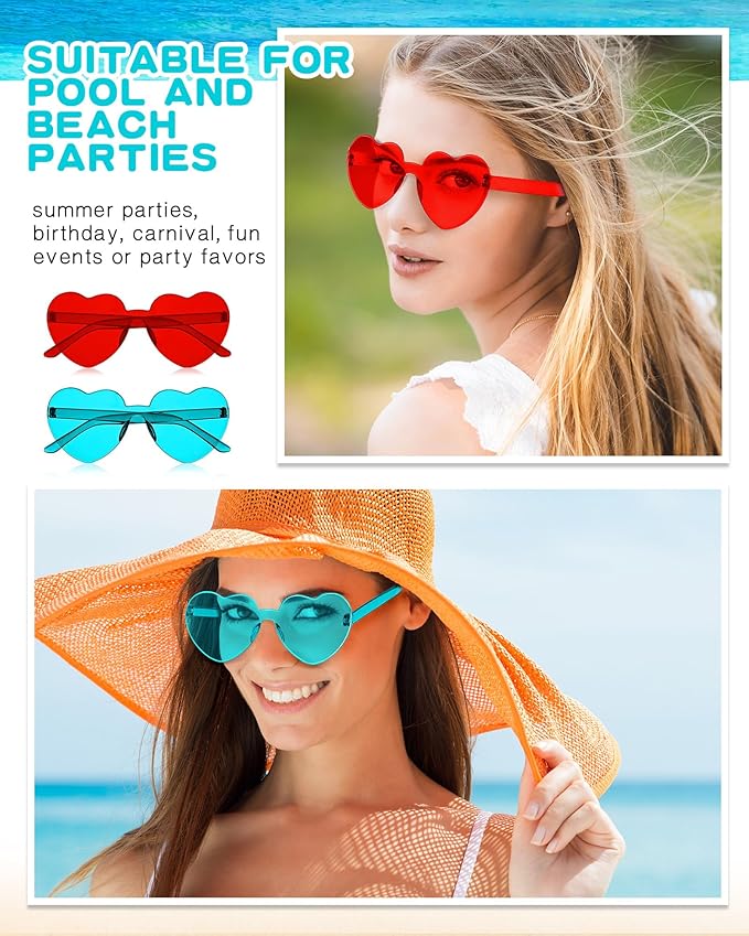 Frienda 20 Pairs Heart Shaped Sunglasses Rimless Candy Color Glasses for Women Men Party Favor
