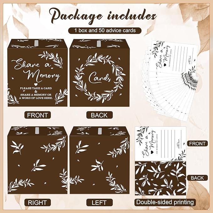 Pajean 50 Pcs Share a Memory Cards for Collections of Life, Memory Cards Box for Guest Ideas Funeral Graduation Wedding Bridal Shower Birthday Anniversary Retirement(Brown,Trendy)