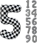 40 Inch Checkered Number Balloon 5 Black and White Number 5 Balloon Foil Helium Balloons for Birthday Party Decoration Girls Boys Baby Shower Anniversary Decoration Race Car Party Decoration