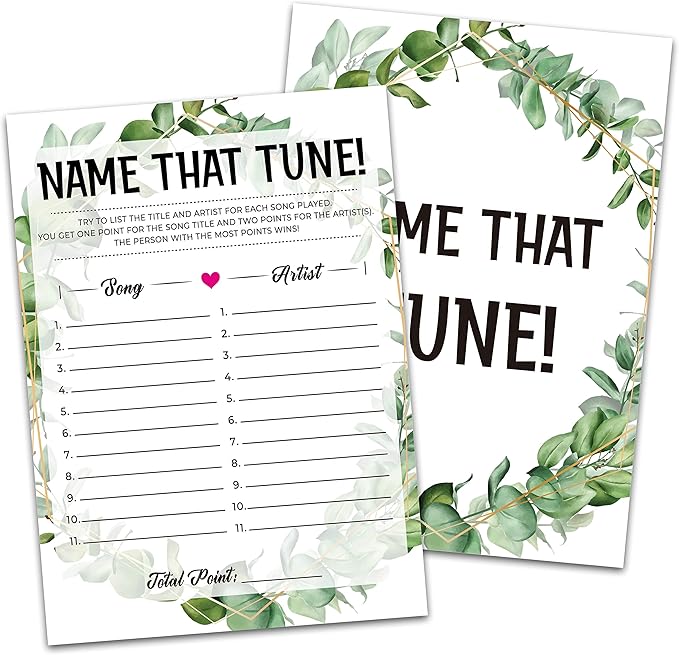 Baby Shower Game: Name That Tune, Tropical Jungle Theme Party Set for Gender Neutral Boys or Girls, 30 Cards (Green009)