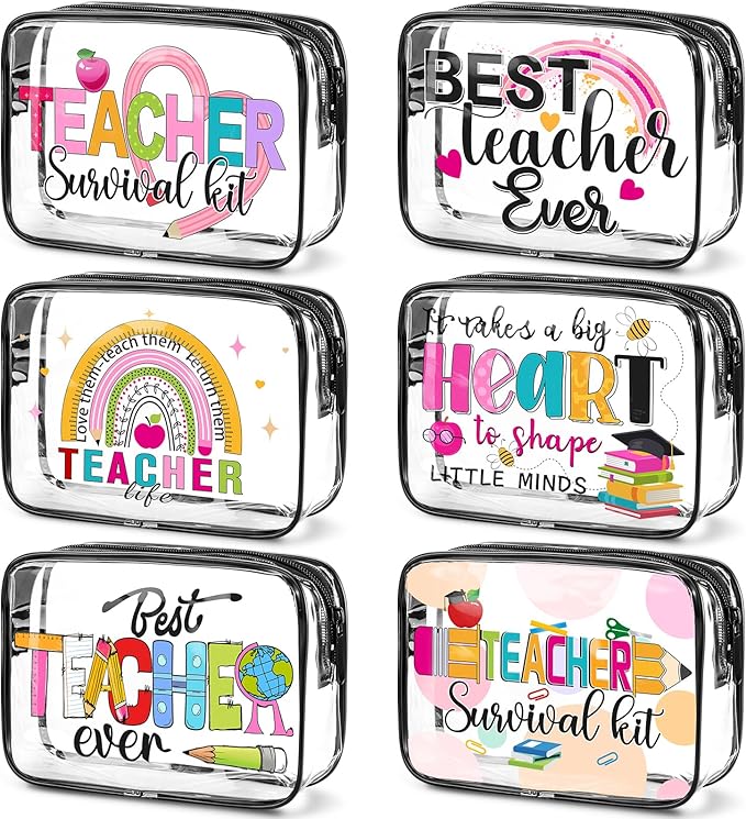 Cunno Makeup Bags Gifts for Women Teacher Beach Cruise Swim Nurse Dance Happy Graduation Gift Survival Kit Clear Cosmetic Bags PVC Waterproof Travel Toiletry Handbags Purses Organizer(Teacher)