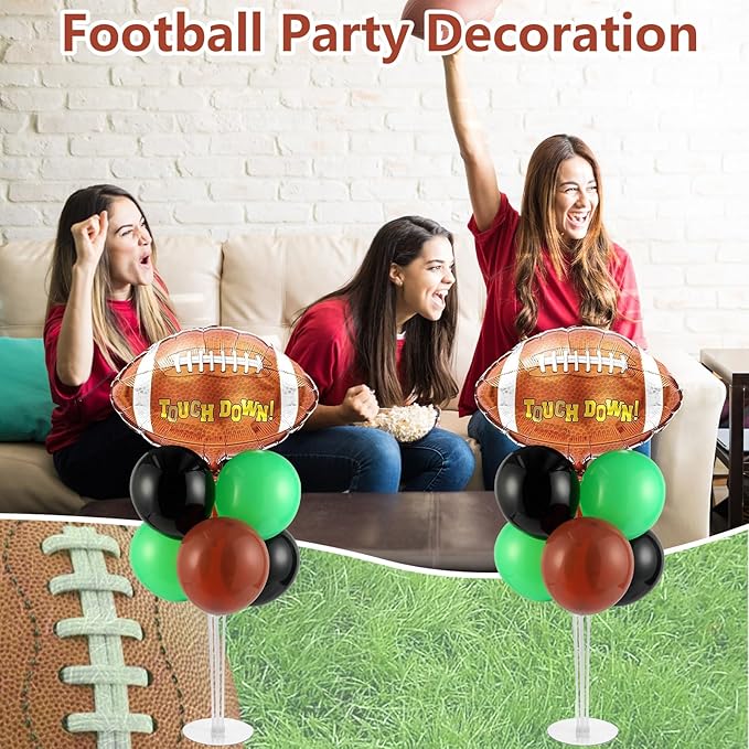 4 Sets Football Party Balloons Stand Kit with Rugby Ball Foil Balloons Sport Football Party Balloon Centerpiece for Tables for Game Sports Football Birthday Baby Shower Decoration