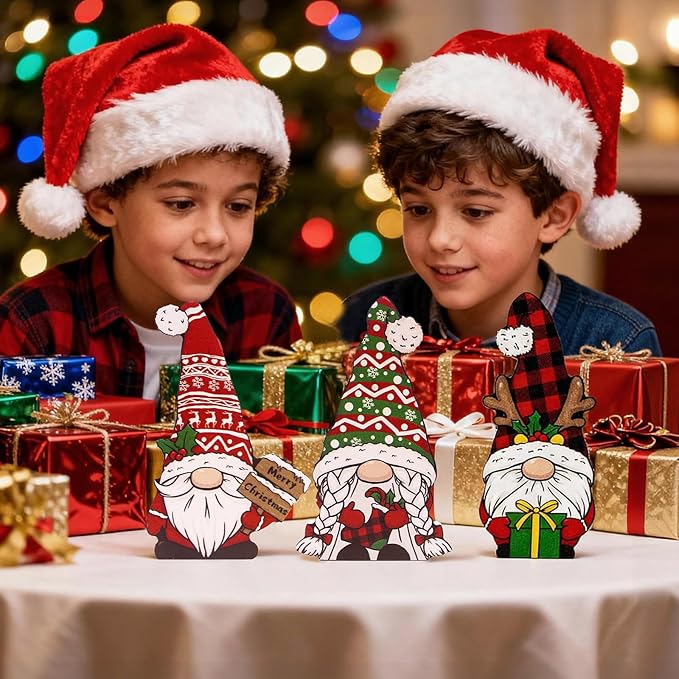 3Pcs Christmas Gnomes Decorations Indoor Christmas Table Decor Wooden Gnomes for for Home,Fireplace Mantel,Shelf,Office Desk,Party Decor-Xmas Holiday Decorations