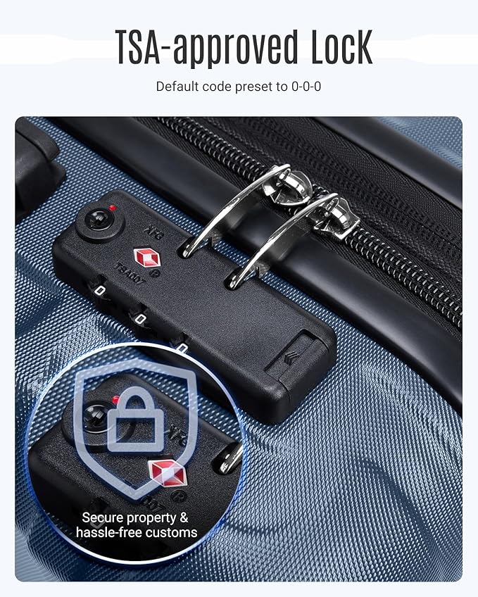 LIGHT FLIGHT Luggage Sets, 3 Piece Durable Suitcase Set with Spinner Wheels, 3 Pcs Hard Shell Lightweight Luggage with TSA Lock, Large Checked Travel Suitcases, 20/24/28 Inch, Royal Blue
