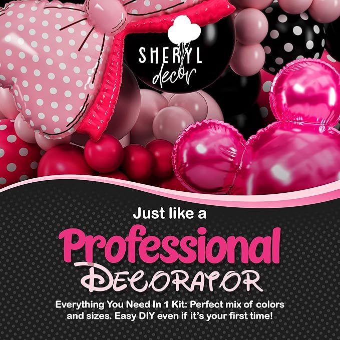 ALL-IN-1 Minnie Balloon Arch Kit with BONUS Bow & Mouse Head - Mini Mouse Balloons for Birthday Decorations & Oh Twodles Party Supplies Girl - Minnie Birthday Party, Baby Shower