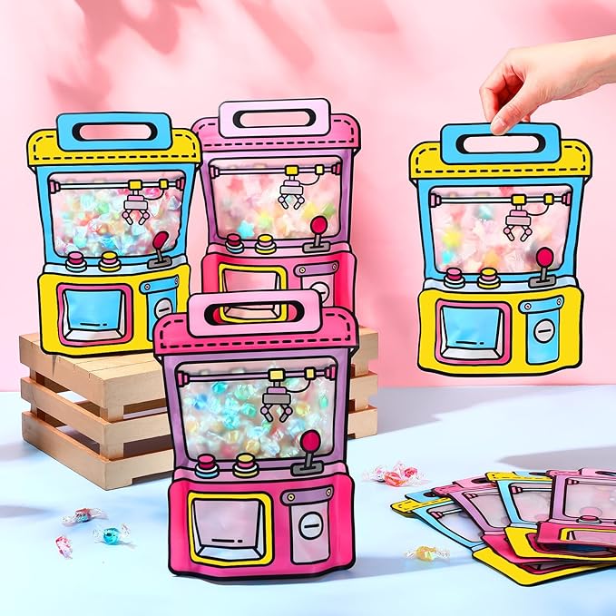40 Pcs Goodie Bags Stuffers for Kids Birthday Goodie Bags Cartoon Snack Candy Treat Party Favor Plastic Gift Handbags Bulk with Handle for Back to School Supplies(7.2 x 8.4 Inch,Game Style)