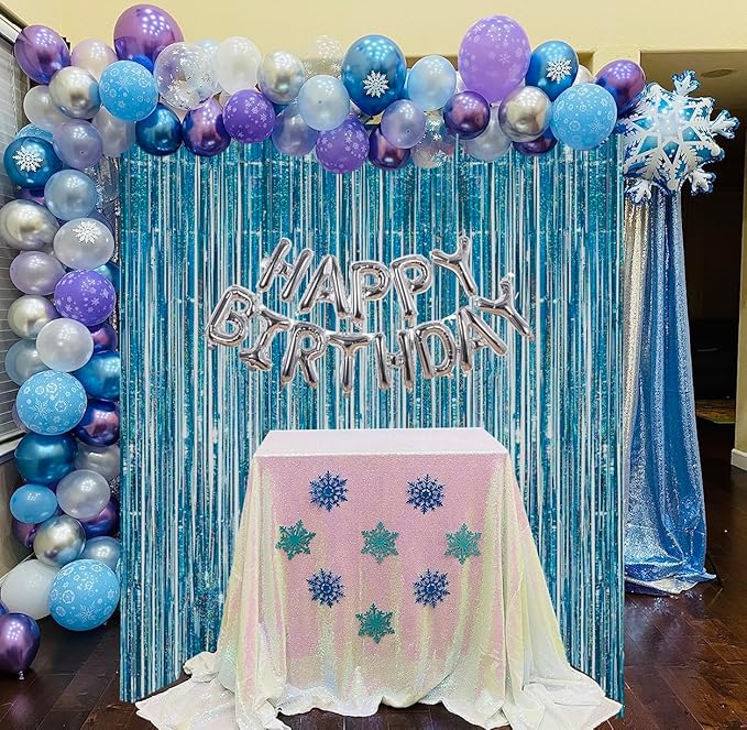 Frozen Balloons, 50pcs 12 Inch Purple Blue Purple Balloons Snow Balloons for Theme Party Supplies Ice Snow Theme Birthday Winter Party Decorations
