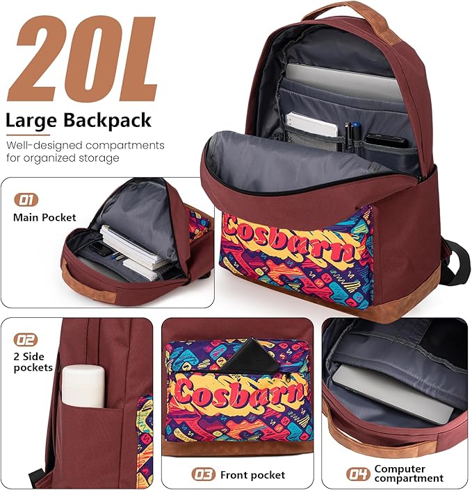 Cosbarn Carry On Luggage 22x14x9 Airline Approved, Hardside 20 Inch Carry on Suitcases with Wheels, Hard Shell ABS Lightweight Carry on Luggage Set, Travel Suitcase Set with TSA Lock, Burgundy