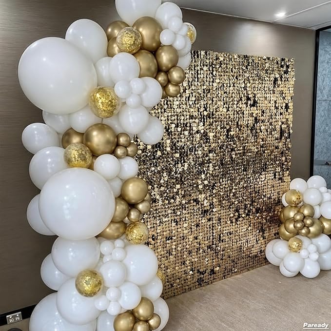 White Gold Balloons Garland Arch Kit, 120pcs Gold Balloon Arch Kit With Star Foil Balloons Gold Star Banner Gold 4d Foil Balloon For Birthday Baby Shower Party Wedding Anniversary Decorations