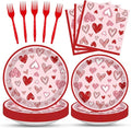 100 Pcs Valentine’s Day Heart Tableware Party Supplies Set, Serves 25 – Disposable Pink & Red Heart Paper Plates, Napkins, and Forks for Romantic Dinner, Bridal Shower, Love-Themed Party Decorations