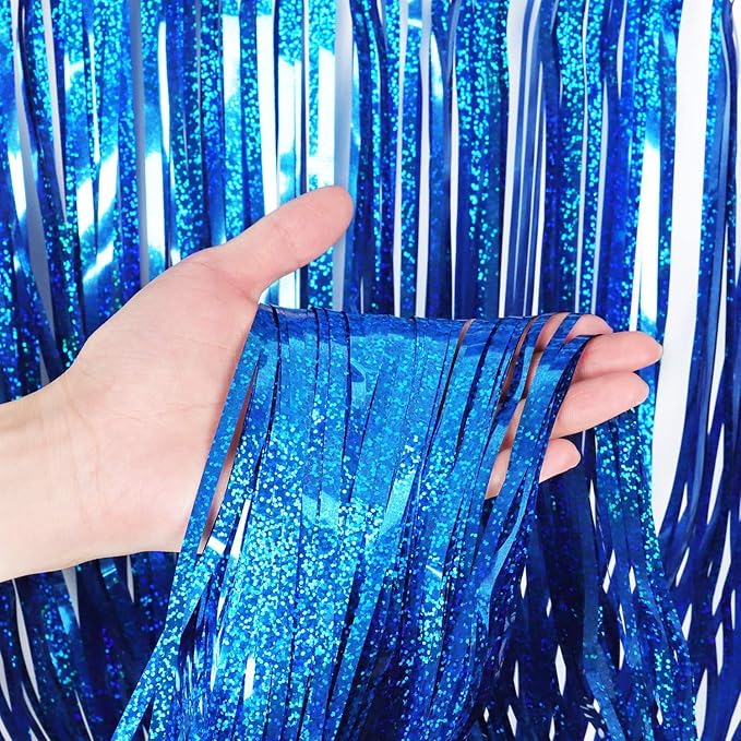BEAYFILY 3 Pack Fringe Curtains Party Decorations,Tinsel Backdrop Curtains for Parties,Photo Booth Wedding Graduations Birthday Christmas Event Party Supplies (Blue)