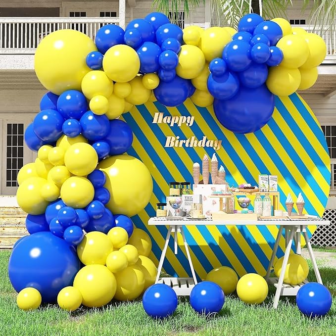 Royal Blue and Yellow Balloon Garland Kit, 100pcs Royal Blue and Yellow Balloon Arch Kit with Different Sizes 18/12/10/5 inch Balloons for Birthday Wedding Anniversary Bachelorette Party Decorations