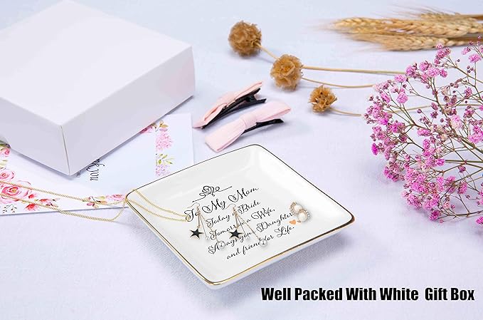 Topthink Gifts for Mother of The Bride – Thank You Gifts for Mom-Wedding Present for Mother - Bridal Shower Present-Today A Bride-Ceramic Jewelry Holder Ring Dish Trinket Tray