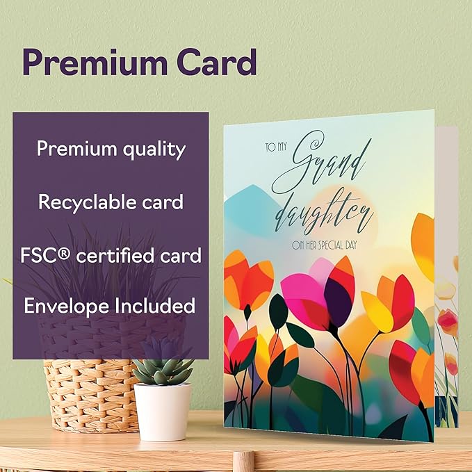 Granddaughter Birthday Card - Vibrant Summer Flowers - Vivid Happy Birthday Card for Granddaughter from Grandma Grandpa, 5x7 Inch Female Floral Bday Golden Greeting Cards