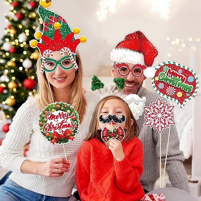 30pcs Christmas Photo Booth Props Funny Christmas Party Decorations Photobooth Favors Games Supplies for Kids Adults