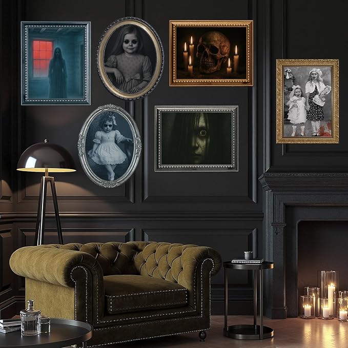 Halloween Decorations Indoor Scary Wall Decor, 10Piece Poster Creepy Frames Portraits Pictures, Gothic Decor Horror Castle Haunted House Mansion Decor Decoration Party Supplies