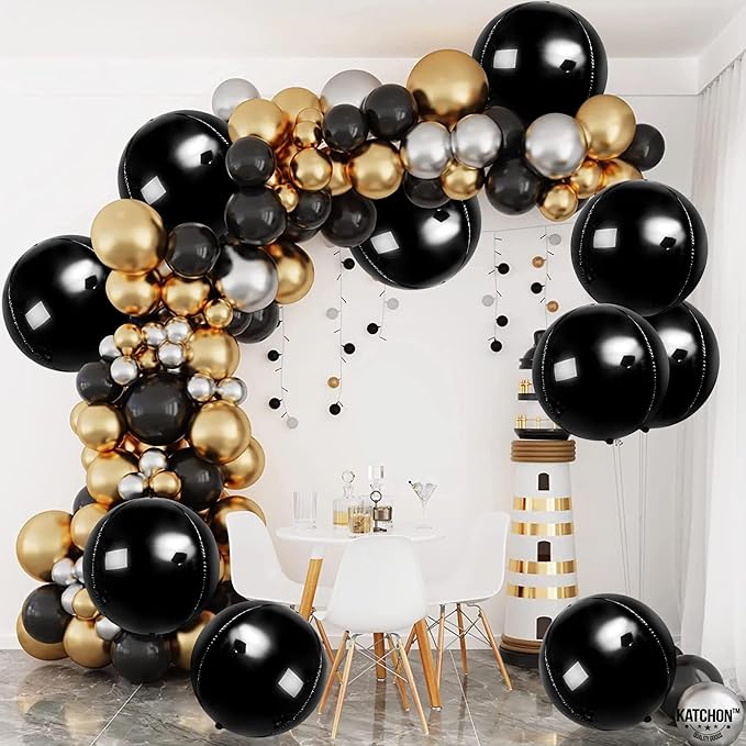 KatchOn, Huge Black Balloons - 22 Inch, Pack of 12 | Round 4D Foil Balloon | Black Birthday Party Decoration | Black Graduation Decorations 2026 | Mylar Balloons For Bachelorette, Baby Shower
