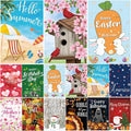 Seasonal Garden Flags Set of 12 Double Sided 12x18 Inch Yard Flags, Small Garden Flags for Outside Featuring Christmas Halloween Fall Winter Spring Easter for Outdoor Garden Holiday Decor All Seasons