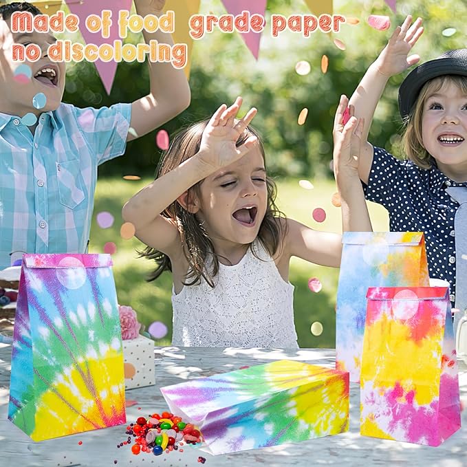 STARRKY 40 Pack Party Favor Bags, 8.8"x4.7"x3.1" Tie Dye Goodie Treat Bags Bulk for Kids Gift Packaging, Craft Supplies, Birthday Party Decorations