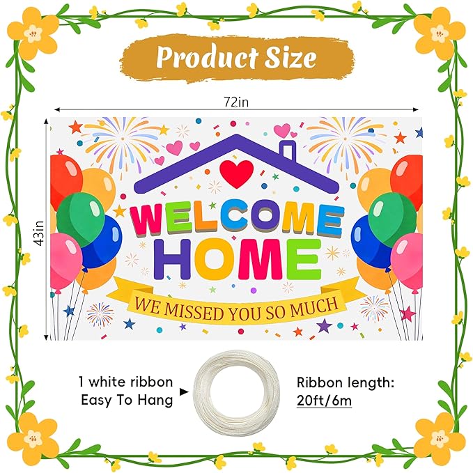 Welcome Home Banner Backdrop, 6x4ft Large We Missed You Sign, Non-Fading Washable Fabric Photography Background for Military Homecoming, Family Reunion, Deployment Return Party Decorations