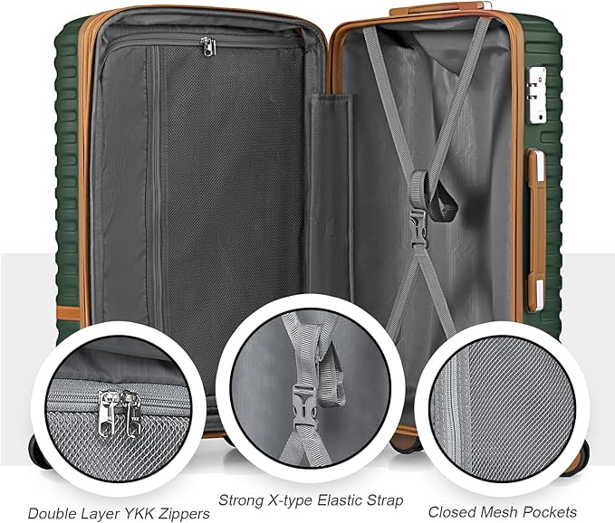 Joyway Carry On Luggage 20 Inch Expandable Suitcase with Spinner Wheel, 4 Piece Hard Shell Luggage Set with TSA Lock(Green brown)