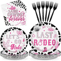 96Pcs Last Rodeo Bachelorette Party Decorations Pink & Silver Disco Cowgirl Plates and Napkins Let's Go Girls Party Decorations for Nashville Western Bridal Baby Shower Birthday Supplies,Serves 24