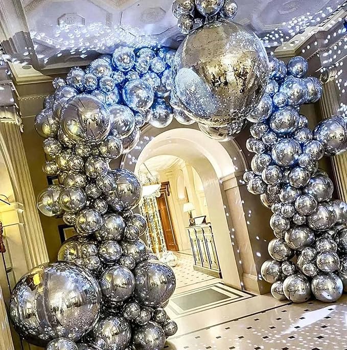 KALOR 36 Inch Giant Metallic Silver Balloons, 6 Pack Large Round Silver Latex Balloons for Anniversary, Birthday, Christmas, Wedding, Baby Shower Party Decorations