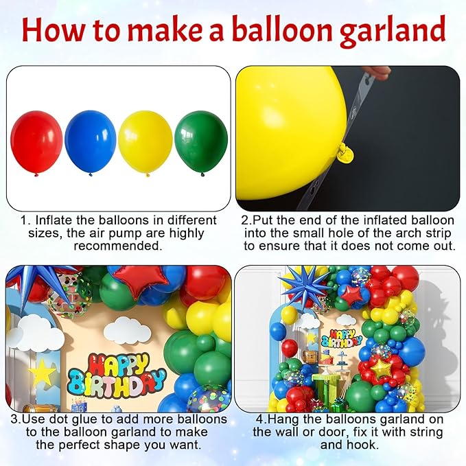Red Yellow Green Blue Balloon Arch Kit 123Pcs Rainbow Balloons Garland with Star Foil Balloon Cartoon Colorful Birthday Party Balloons for Boys Men Game Baby Shower Carnival Circus School Decorations