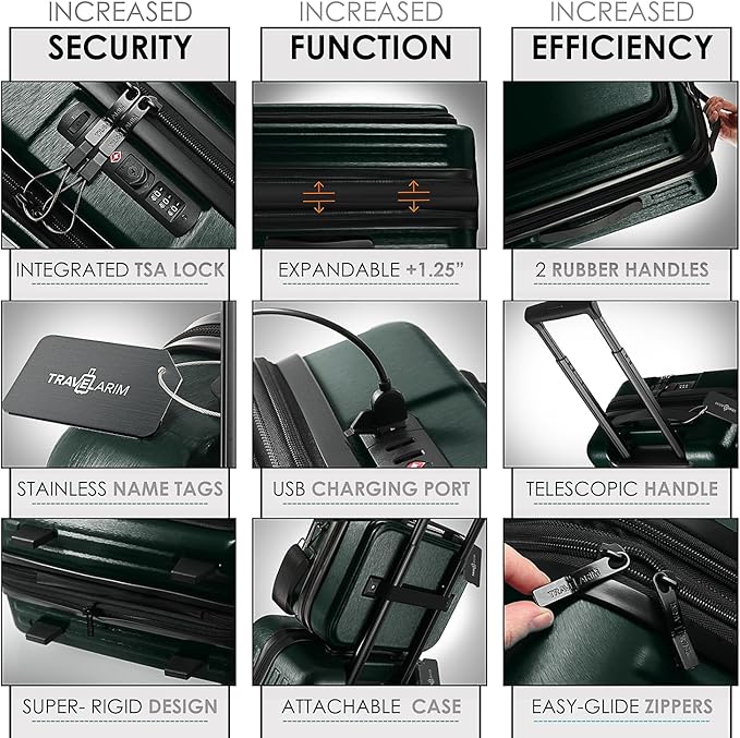 TRAVELARIM Hard Shell Luggage Sets with Spinner Wheels 4 Piece, Expandable Large Suitcases with TSA Lock, Travel Large Suitcase Set, Green Luggage Set