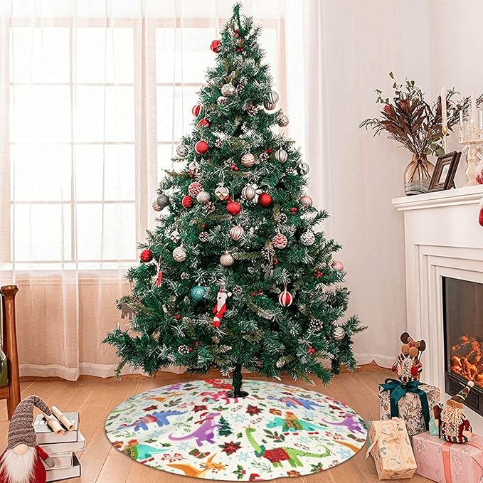Cute Dinosaur Christmas Tree Skirt Xmas Tree Mat Halloween Christmas Tree Ornaments Decorations Holiday Party Indoor Outdoor 30"