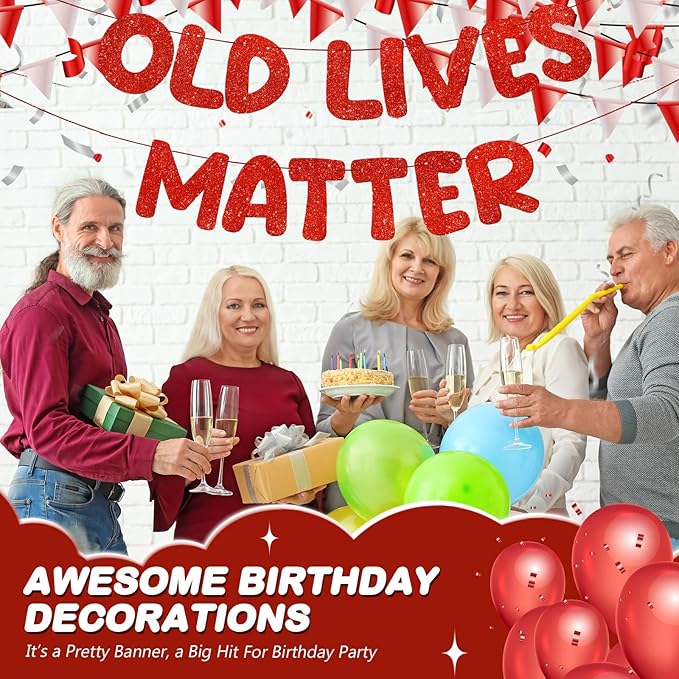 Fulmoon Pre Strung Banner 6.56 ft Funny Birthday Retirement Party Decorations 80th 70th 60th 50th Retirement Party Garland Bunting Decorations for Men Women(Deep Red)